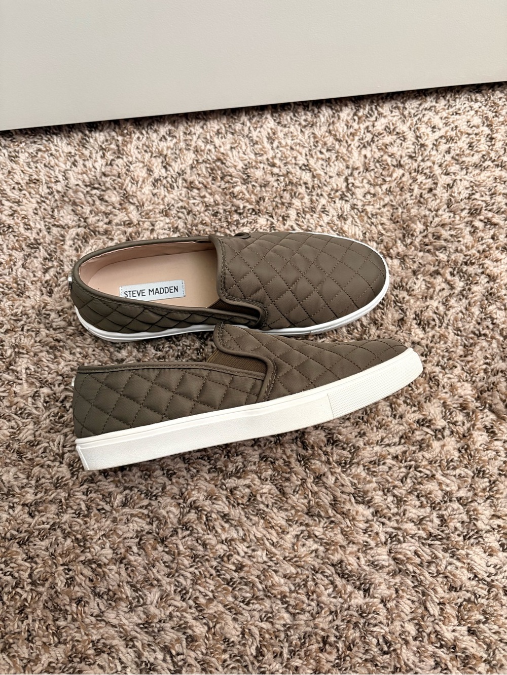 Steve Madden Quilted Slip-On in Olive Green